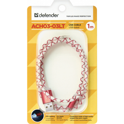 Дата кабель USB 2.0 AM to Lightning 1.0m ACH03-03LT RedLED backlight Defender (87552) | Зображення 2