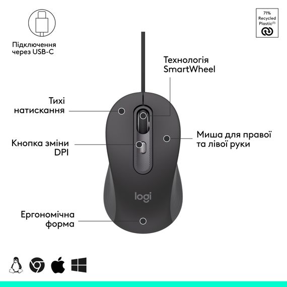 Мишка Logitech Signature M520 for Business USB-C Graphite (910-007511) | Зображення 5