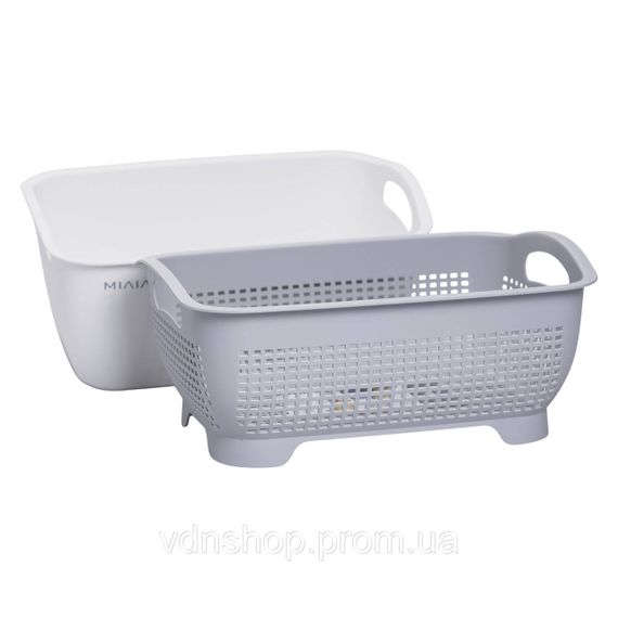 Кошик-друшлак 2 в 1 для миття овочів, фруктів і зелені 29,5×21×11 (см) Білий HP-45-6W | Зображення 1