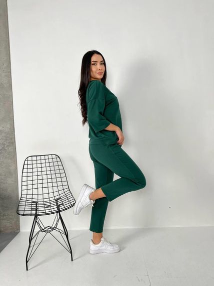 Женский спортивный прогулочный костюм с укороченными штанами NB24003 зеленый (бутылка), размер 42/44 | Зображення 1