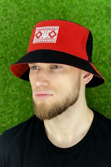 Мужская панама «Вишиванка» красный + черный
