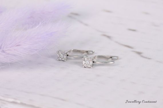 Сережки из белого золота с фианитами | Зображення 1