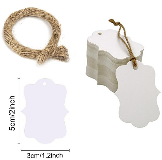 Бірки подарувальні, фігурні, колір білий  (джутовий шпагат)  100шт/уп