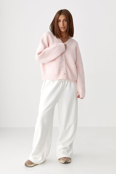 Теплий в'язаний кардиган із кишенями - пудра цвет, ONE SIZE (є розміри) | Зображення 2