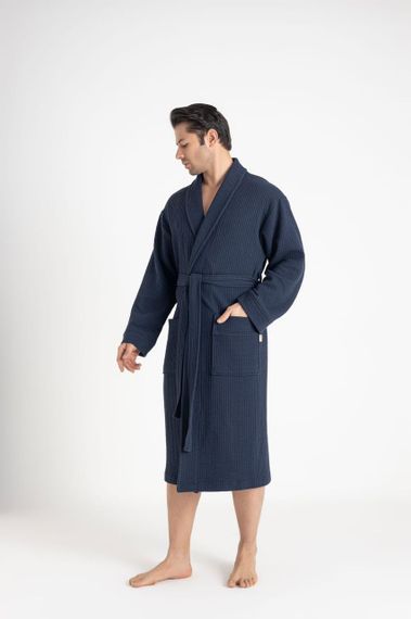 Чоловічий мусліновий халат  Nusa 24670 синій 2XL | Зображення 6