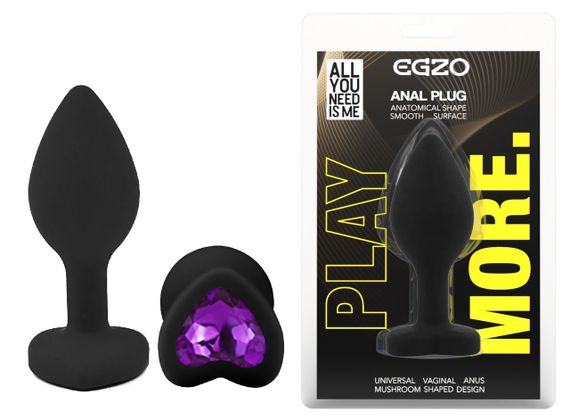 Силіконова анальна пробка EGZO - Silicone Black Heart Plug Purple, size S Sex Aura