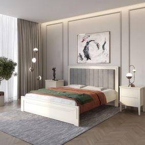 Двоспальне дерев&#039;яне ліжко Mebigrand Торонто Т1 Айворі (S0505Y30R)/Аляска 93 (сірий) 160х200 см (MBG-7246)