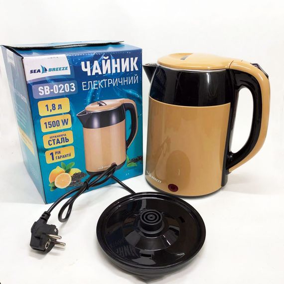 Чайник електро SeaBreeze SB-0203 1.8Л, 1500Вт, Чайник дисковый, OR-947 Маленький электрочайник