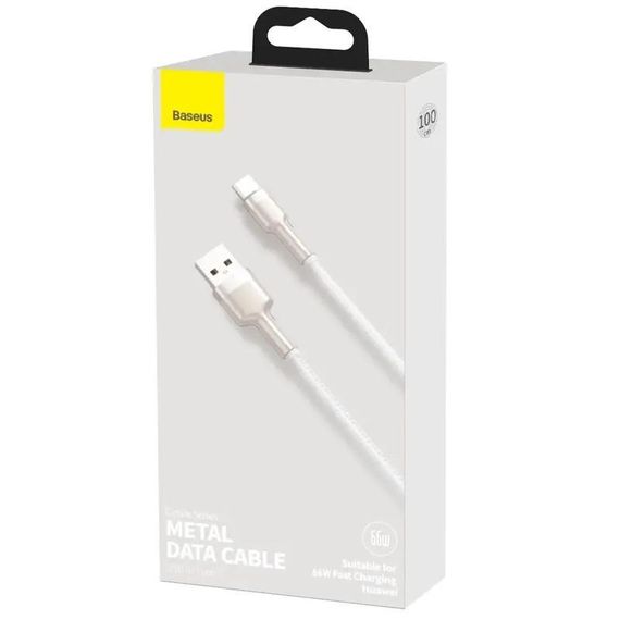 Дата кабель Baseus Cafule Metal Data USB to Type-C 66W (2m) (CAKF0002) White | Зображення 3