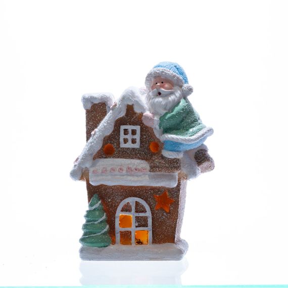 Новорічна декоративна фігурка з підсвіткою 14×9×20 см Новорічний декор Будиночок з Сантою з порцеляни CR-6-6 | Зображення 1
