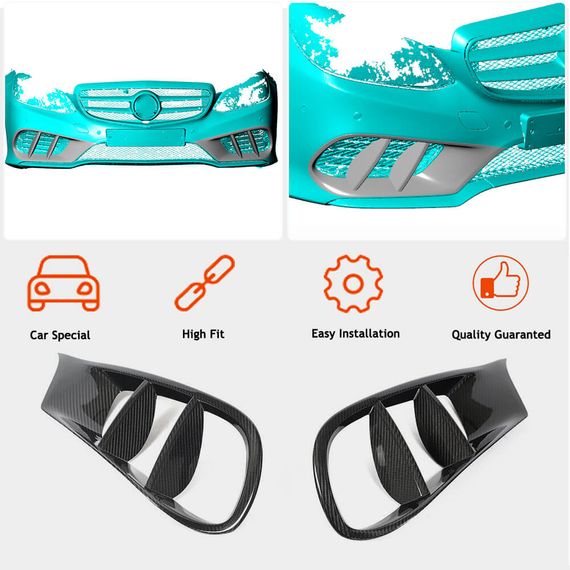 Вставки в передній бампер (для AMG-Line 2013-2016, Карбон) для Mercedes E-сlass W212 рр | Зображення 1