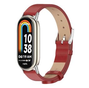 Кожаный ремешок Mijobs для фитнес браслета Xiaomi Mi Smart Band 8 - Red&Silver