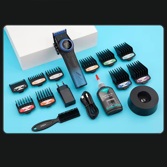 Аккумуляторная машинка для стрижки VGR V-001 BLUE, 10 насадок, 9000 RPM, 4600 mAh, LED дисплей | Зображення 4