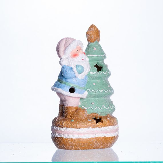 Новорічна декоративна фігурка з підсвіткою 11.5×9×20 см Новорічний декор Санта-Клаус з ялинкою з порцеляни CR-6-9 | Зображення 2