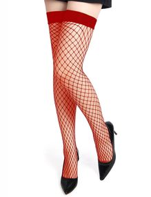 Чулки в крупную сетку Star Night на резинке, красные, XS-L sexstyle