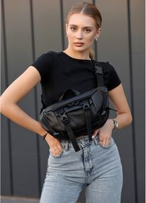 Жіноча сумка бананка Sambag Dynamicdart чорна 38 × 21 × 7 см (80411001)