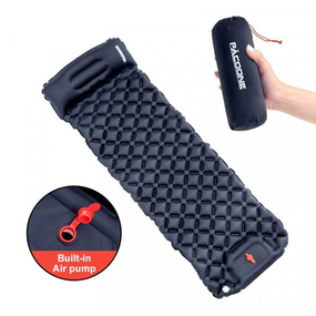 Туристичний надувний матрац із подушкою Outdoor Sleeping з вбудованим насосом Black