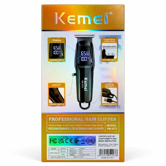 Машинка для стрижки, 3 насадки, USB-C, Kemei KM-2273, Чорний / Акумуляторна машинка для стрижки волосся / Бездротовий тример | Зображення 7