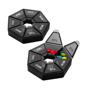 Органайзер для таблеток на 7 днів, 7 Side Pill box, MEMOSAN, чорний