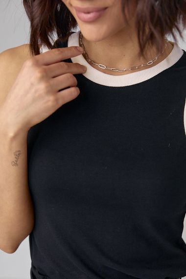 Трикотажная майка с контрастной окантовкой - черный цвет, S (есть размеры) | Зображення 3