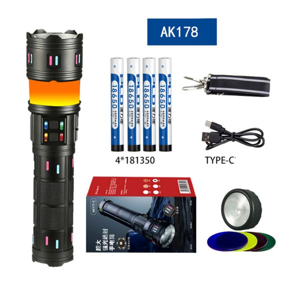 Ліхтар NIGHT VISION FLUORESCENCE XPRO AK178-WHITE LASER LED PM60-TG+COB 8x18650 3.7V, Power Bank, ЗУ Type-C, zoom, 5 фільтрів (47156-178_1489) | Зображення 5