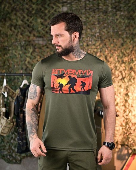 Тактическая потоотводящая Футболка Штурмуй олива     ПП7896