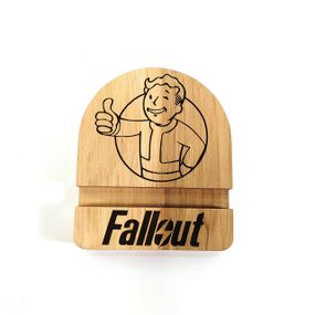 Підставка тримач під смартфон телефон планшет FALLOUT VAULT BOY 10х12х2 см Майстерня містера Томаса Дерево