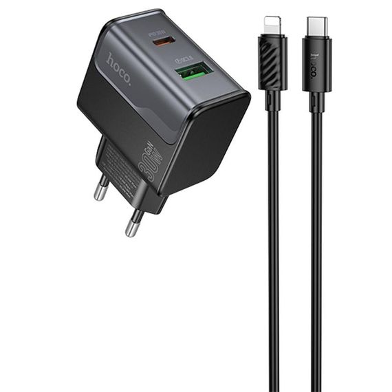 МЗП Hoco CS73A Star Speed PD30W+QC3.0 (1USB-A/1C) + кабель Type-C to Lightning Midnight Black