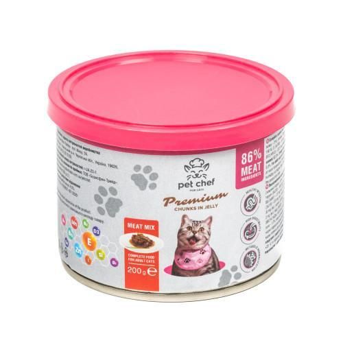 Корм влажный для взрослых котов Pet Chef, кусочки в желе Мясной микс 200 г | Зображення 2
