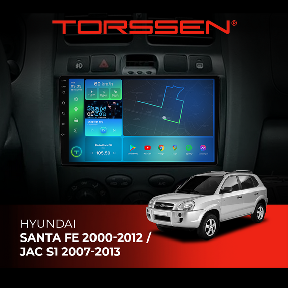 Штатна магнітола Torssen Hyundai Santa Fe 00-12 / Jac S1 07-13 F96128 4G Carplay DSP