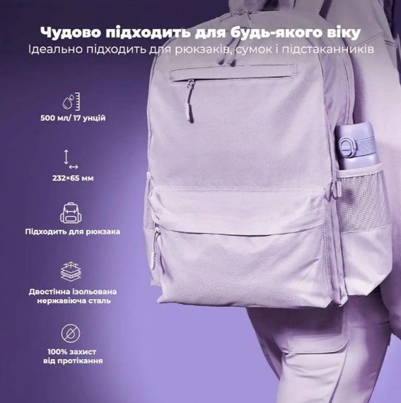 Пляшка для води металева вакуумна IION8 500 мл Vacuum Insulated Light Purple (I8TS500PERI) | Зображення 7