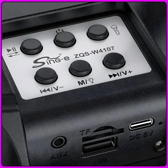 Портативна Bluetooth колонка 4" з двома бездротовими мікрофонами ZQS-W4107 8W | Зображення 5