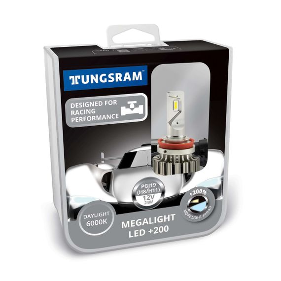 Комплект світлодіодних ламп Tungsram Megalight LED + 200 12 V H11 24 W 6000 K (2 шт./коробка)