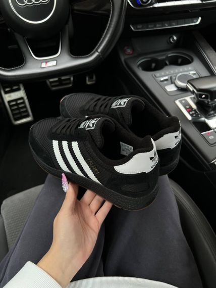 Зимние женские кроссовки Iniki  Fleece Termo All Black White Stripes Gum , Вьетнам | Зображення 8