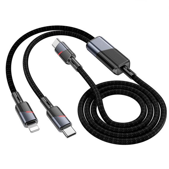 Дата кабель Hoco U139 2in1 Type-C to Lightning/Type-C 100W (1.2m) Black | Зображення 1