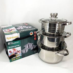 Набір каструль з нержавіючої сталі Rainberg RB-604 6 предметов, Набір каструль з кришками EV-181 для кухні