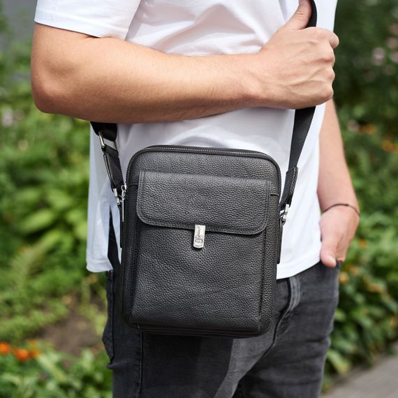 Сумка-барсетка чоловіча шкіряна 24х20х8, компактний месенджер для щоденного використання, чорна | Зображення 7