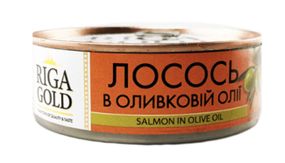 Лосось  кусками в оливковом масле  Riga Gold 240г консерва в жестяной банке