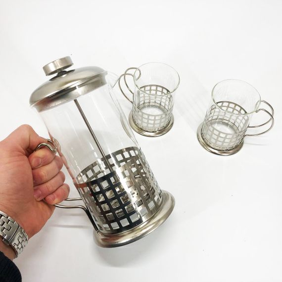 Прес заварник із жароміцного боросилікатного скла UNIQUE UN-1155 0.6 л + 2 чашки Френч-прес для кави | Зображення 5