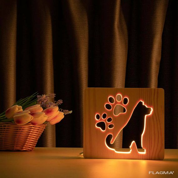 Светильник ночник ArtEco Light из дерева LED "Собака и следы" с пультом и регулировкой... | Зображення 1
