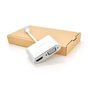Хаб-конвертор VEGGIEG Type-C (тато) на VGA (мама) + HDMI (мама),10см,Silver,Box
