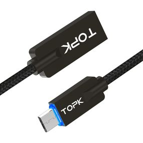 Кабель TOPK LED Light MicroUSB 0.6 m - Black