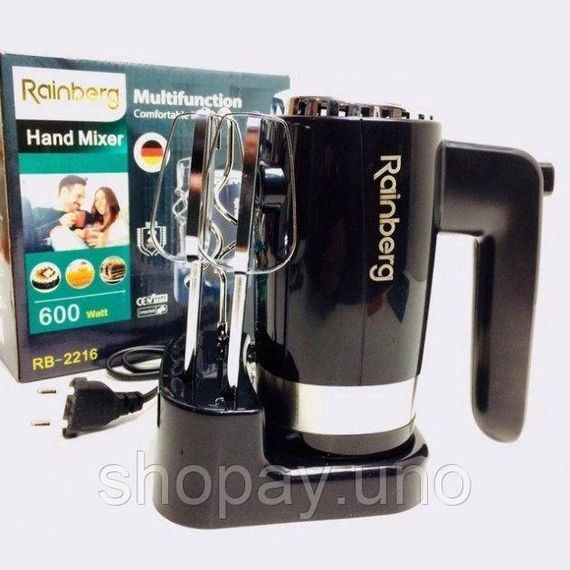 Миксер ручной Rainberg RB-2216 (5 скоростей, 2 насадки и подставка) 600W, мощный миксер блендер ручной WJ-86 | Зображення 4