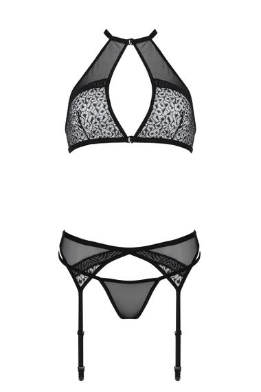 Комплект білизни Passion SATARA SET S/M black, топ, пояс для панчіх, стрінги | Зображення 2