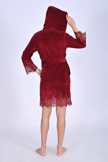 Жіночий халат Nusa 0483 велюровий з капюшоном Бордовий, XL | Зображення 1