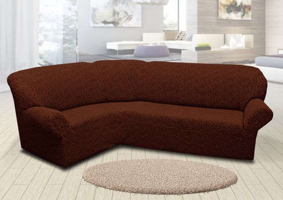Жаккардовый чехол на угловой диван без юбки Коричневый