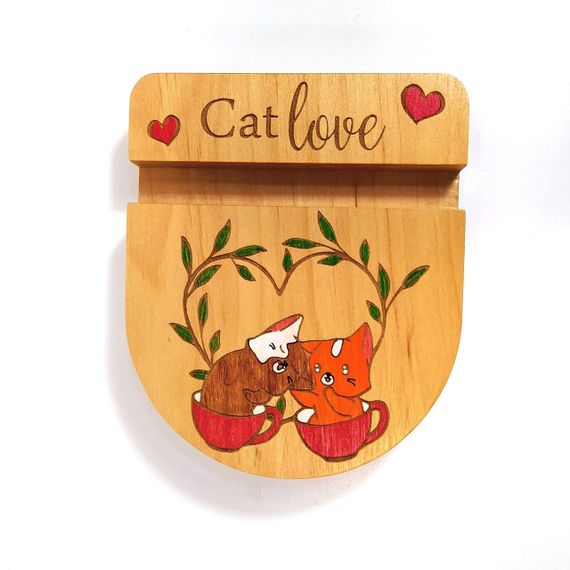 Підставка тримач під смартфон телефон планшет Cat love 9х12х2 см Майстерня містера Томаса Дерево Лак