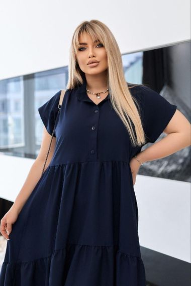 Жіноча сукня oversize SOLINNA  із софту великих розмірів 46–60, літня сукня вільного крою LI-5908 Сіро-синій, 46-48 | Зображення 2