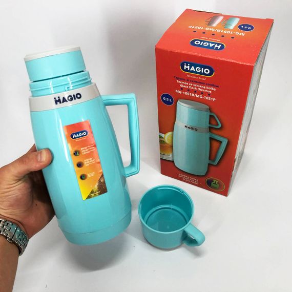 Термос Magio MG-1051B со стеклянной колбой, Хороший небольшой термос, Термос для воды. Цвет: голубой | Зображення 6