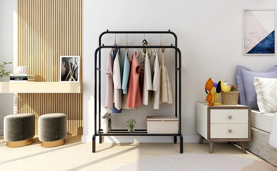 Подвійна стійка вішалка для одягу та полицею для взуття Double floor Hanger 110х150х57см | Зображення 4